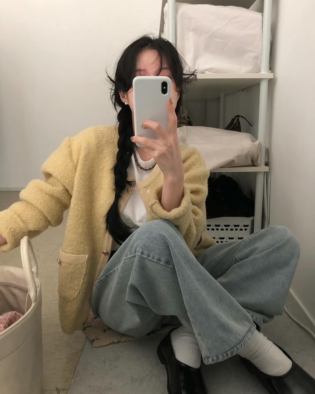 다로 여성 가을 라운드 레이어드 부클 루즈핏 오버핏 가디건 - 상품 이미지