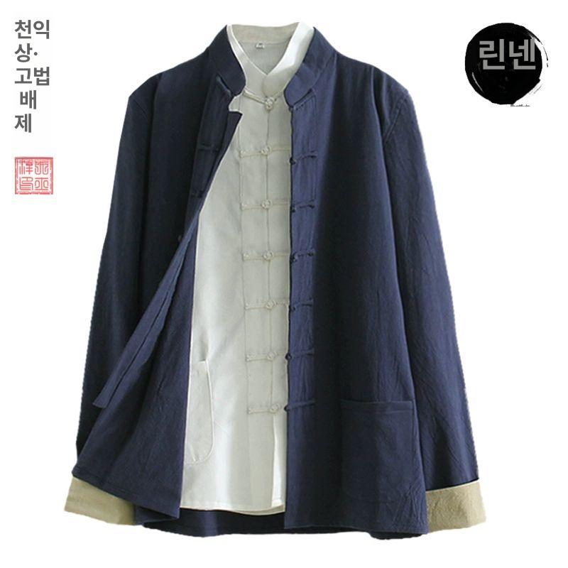 상하의 남성용 중국전통의상 의상 치파오 다용도 자홍색 반팔 창파오 긴팔 중국전통 생활복 화이트 반팔 S 160 47.5kg - 상세 이미지 4