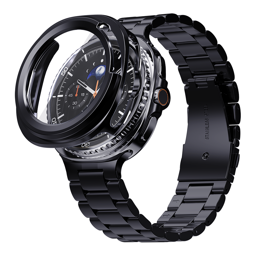 갤럭시워치8 클래식 메탈 스트랩 + 풀커버 케이스 SET 갤럭시워치8 클래식, 46mm, 블랙 - 상품 이미지