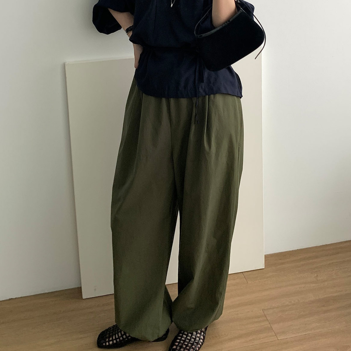 [일부당일] 바스켓 코즈 팬츠 밴딩 투웨이 와이드바지 (2c)