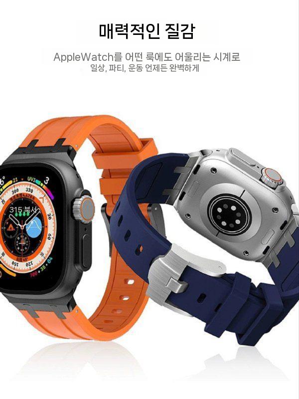 애플워치11 울트라3 se3 스트랩 메탈 커넥터 버터 플라이 버클 실리콘 밴드 - 상세 이미지 3