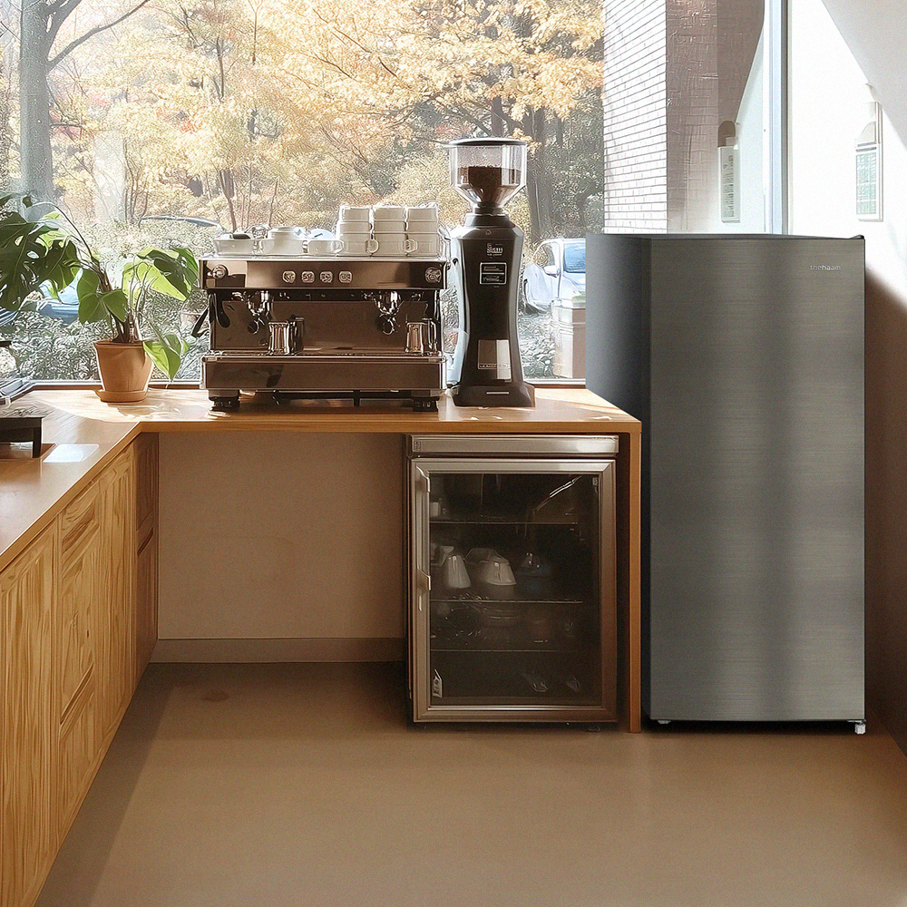 더함 미니 냉동고 스탠드 미니 급속 냉동 1도어 냉동고 가정용 소형 실버 냉동고 146L