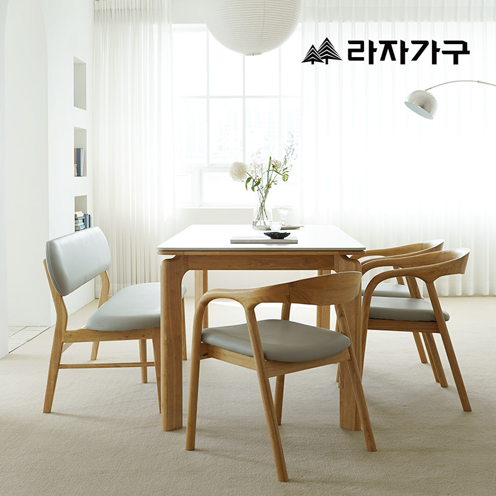 라자가구 에이든 SE0 포세린 세라믹 원목 2인 4인 6인 거실 식탁세트 식탁+의자3+벤치1, 1800mm, 돌로미아세라믹+월넛프레임