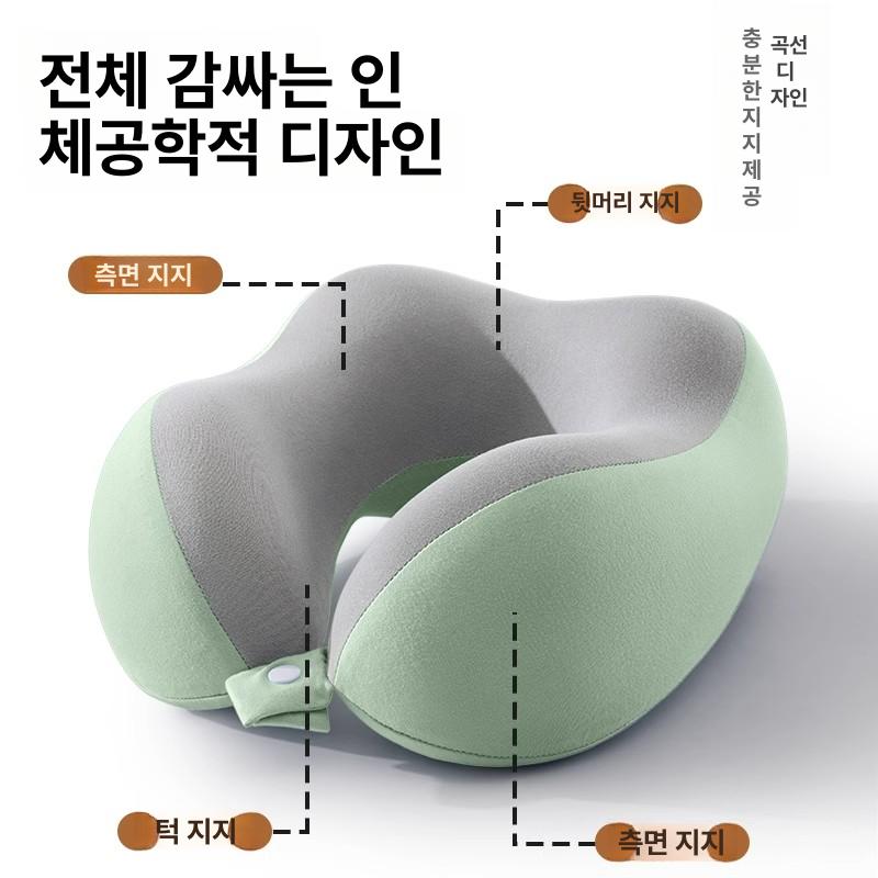 여행용 메모리폼 U형 목베개 비행기 휴대용 목지지 베개 360 넥 프로텍션 프룻그린 컬러블록 - 상세 이미지 4