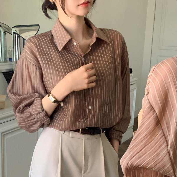 (낙낙한핏레이어드템) 텐셀 루즈핏 스트라이프 셔츠 bs8439 - 상품 이미지