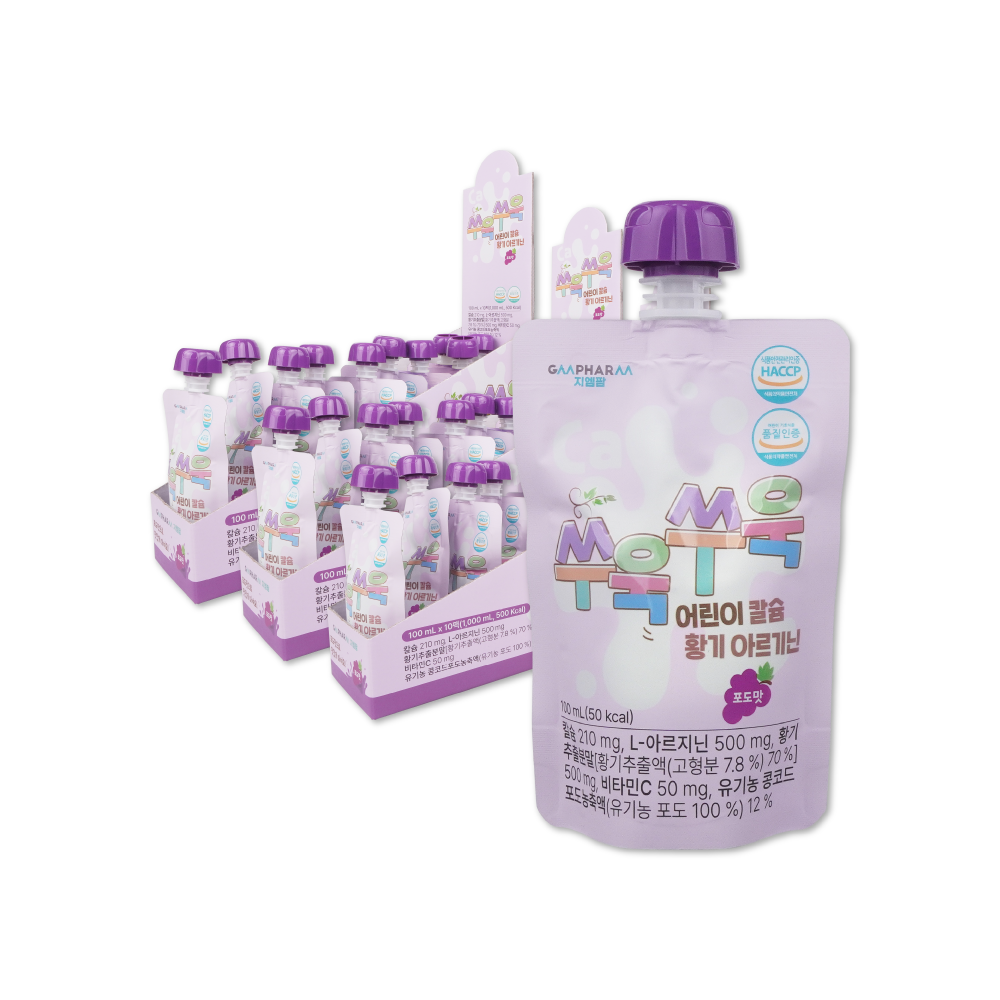 [30팩] 쑤욱쑤욱 성장기 어린이 칼슘 황기 아르기닌 사과맛 포도맛 - 상품 이미지