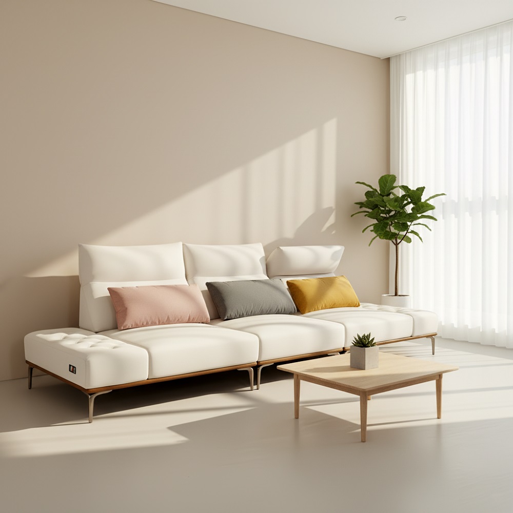 스코나 론데일 애쉬원목 조야 아쿠아텍스 패브릭 소파 스툴미포함, 아이보리, 4인용