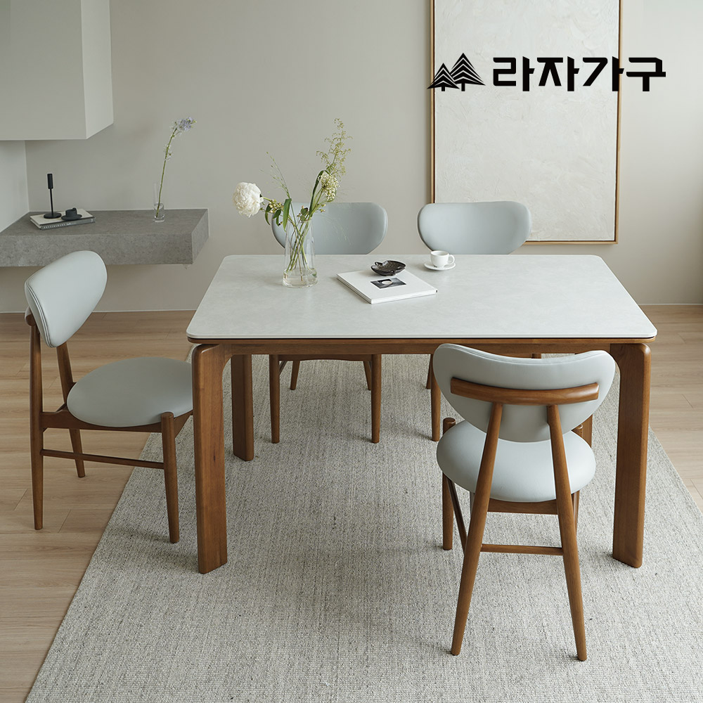 라자가구 폴 SE0 포세린 세라믹 원목 테이블 2인 4인 6인 식탁세트 식탁+의자4, 1400mm, 올화이트세라믹+내추럴프레임 - 상세 이미지 2