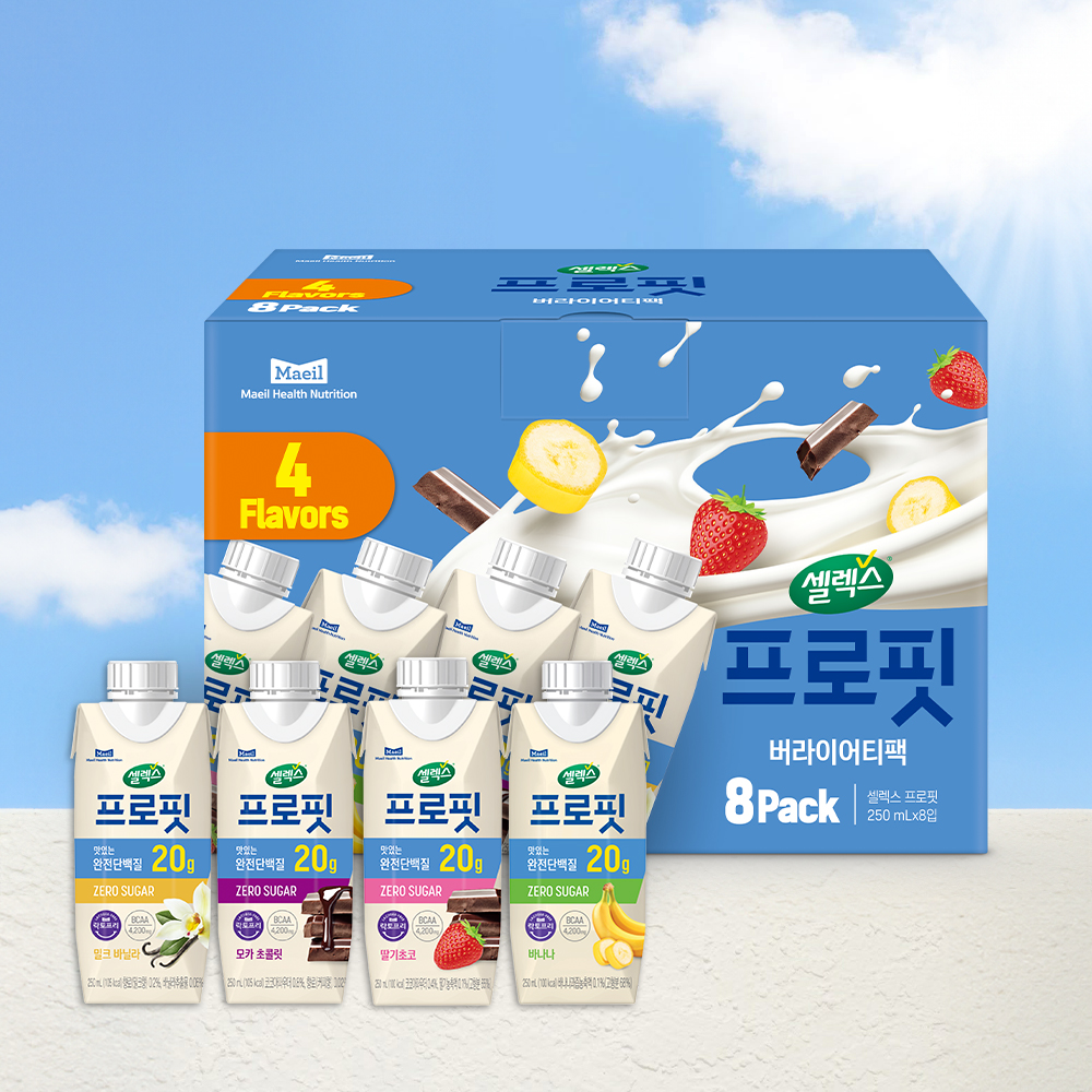 셀렉스 프로핏 완전단백질 스타터팩 (총 8입) 모카초콜릿, 밀크바닐라, 바나나, 딸기초코 - 상품 이미지