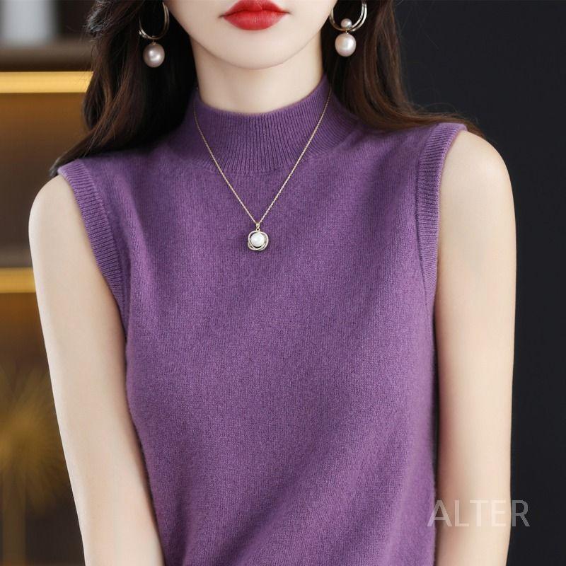 폴라 통기성 이너 모던 빅사이즈 패션 민소매 루즈핏 데일리 여성 티셔츠 베이지 S - 상세 이미지 4
