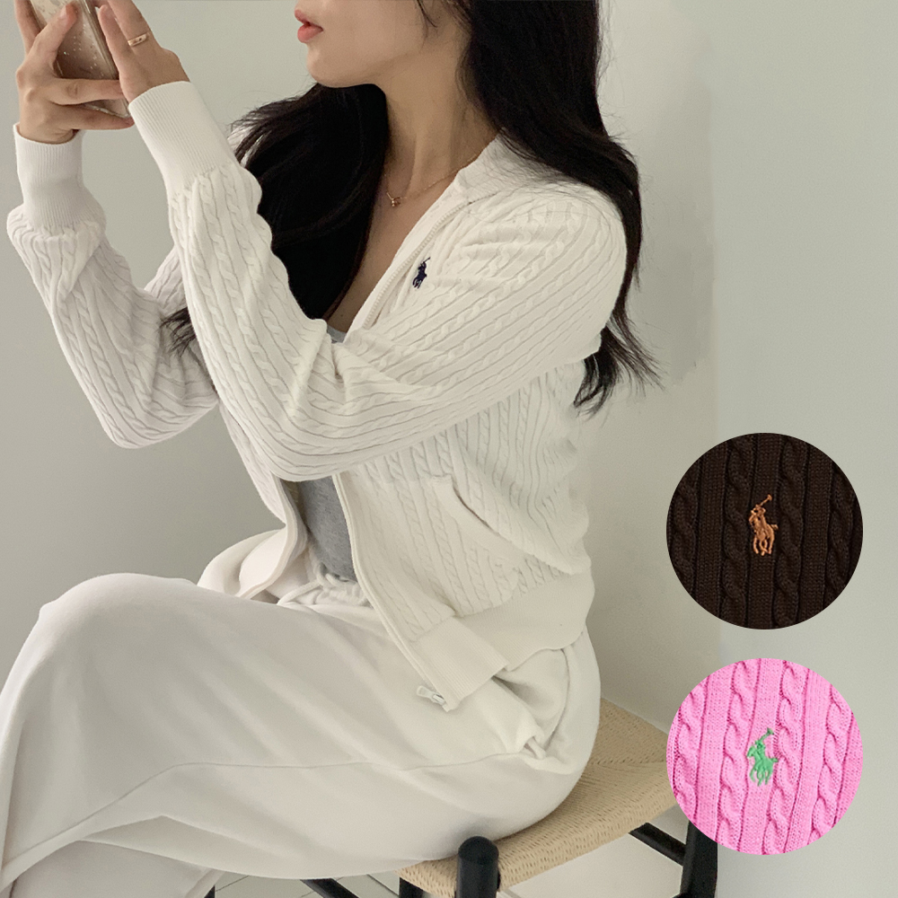 [백화점] 폴로 후드 집업 걸즈 니트 케이블 꽈배기