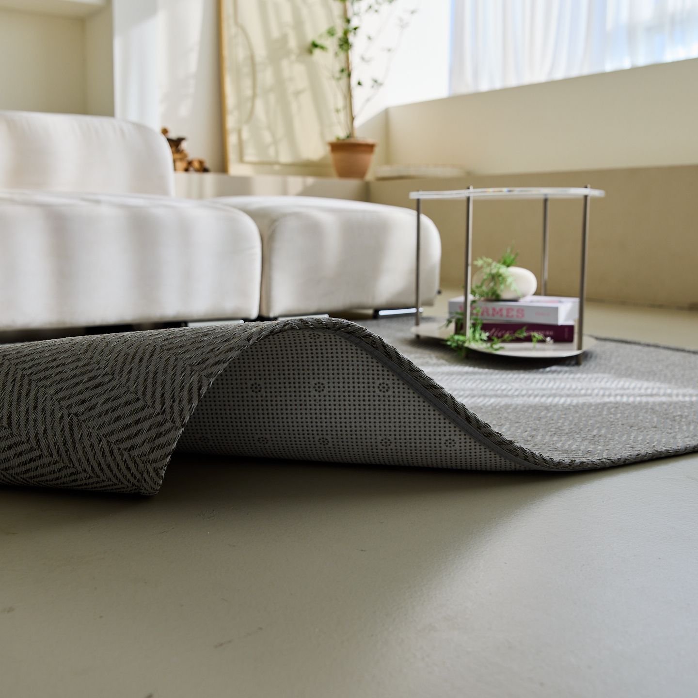 네추럴 방수러그 사이잘룩 대형 거실 식탁 카페트 헤링본그레이, 사각형 100x150