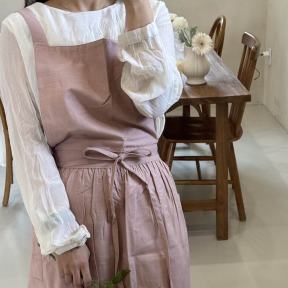 가정식자수 이름자수 린넨 생활방수 롱 앞치마 카페 어린이집 이미지 7