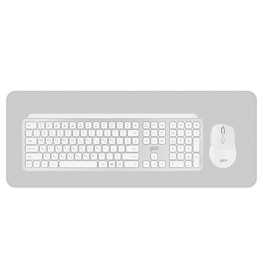 지클릭커 오피스프로 WMK20 인체공학 펜타 무선 키보드 무소음 마우스 세트 With PAD 화이트