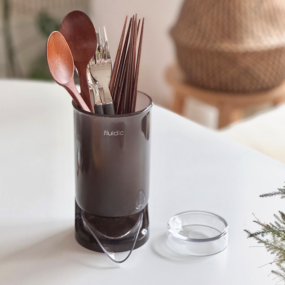 플루딕 특허받은 자동 물빠짐 수저통2 브라운