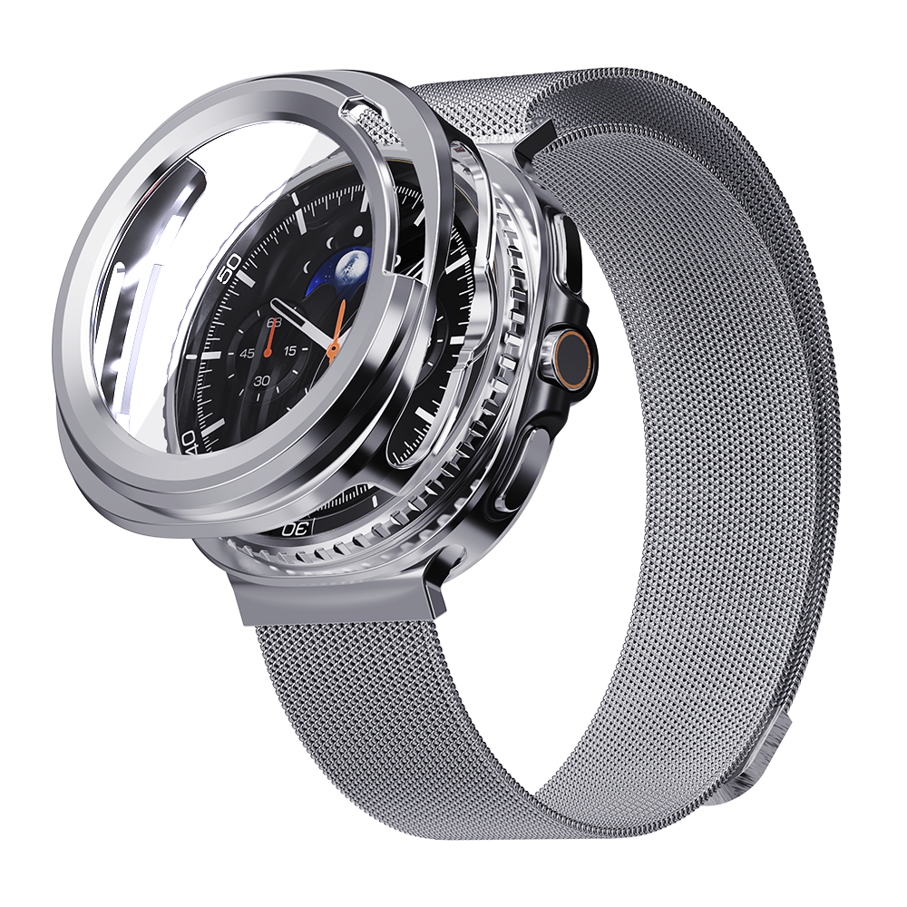 갤럭시워치8 클래식 메탈 스트랩 밀레니즈 + 풀커버 케이스 SET 갤럭시워치8 클래식, 46mm, 실버 - 상품 이미지