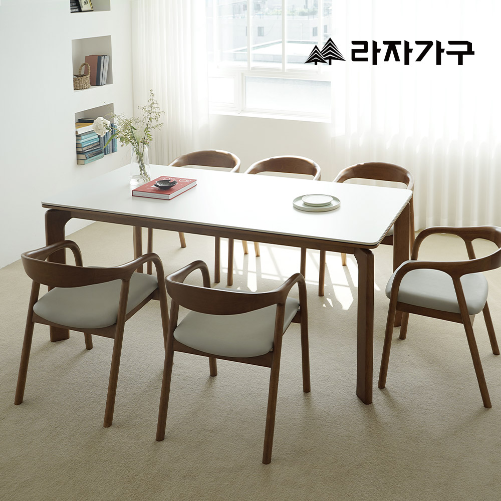 라자가구 에이든 SE0 포세린 세라믹 원목 2인 4인 6인 거실 식탁세트 식탁+의자6, 1800mm, 올화이트세라믹+내추럴프레임 - 상품 이미지