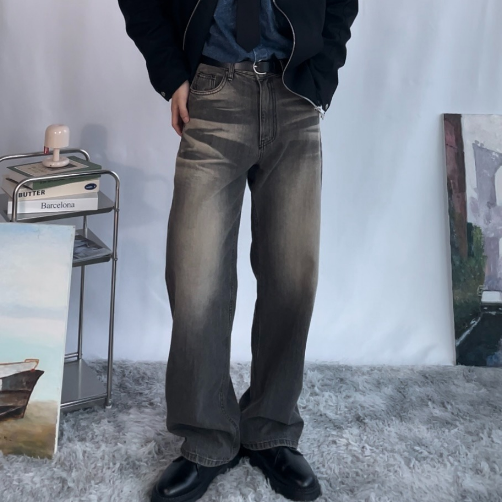 남자그레이진 남자워싱청바지 와이드데님팬츠 더블캣 샌드 워싱 - 상세 이미지 5
