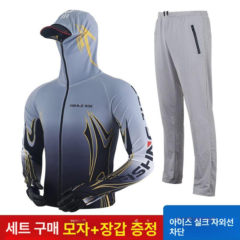 아이스쿨 여름 낚시복 갯바위 팬츠 긴팔티셔츠 하의 시즌 선상 일상복 근무복 8024 화이트 상의+블랙 팬츠 S 50kg 이하 - 상세 이미지 5