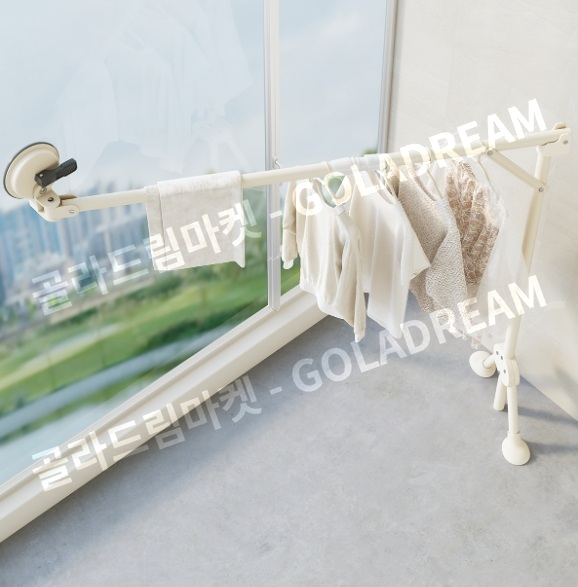 흡착식 접이식 빨래봉 베란다 창문용 건조봉 이불건조대 소형 - 크림화이트 (가로80-108cm) - 상세 이미지 2