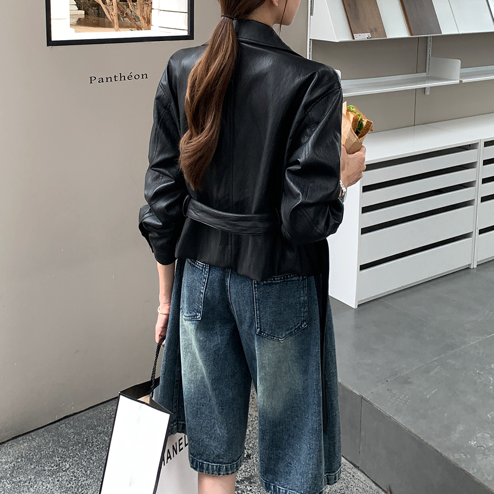 라이더자켓 카라 가을 미디 레이어드 간절기아우터 여자 데이트룩 이미지 6