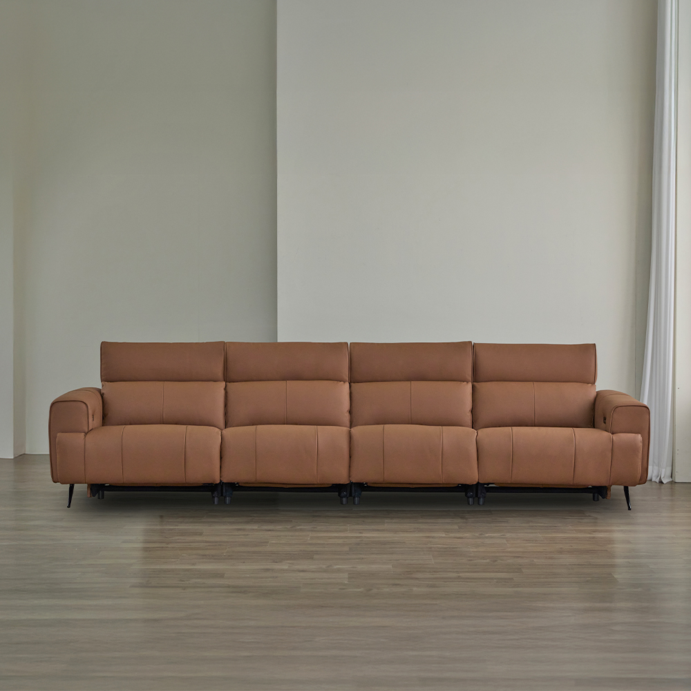 헤르짐머 오브 전동 리클라이너 천연 가죽 소파 스툴미포함, 그레이, 6인용