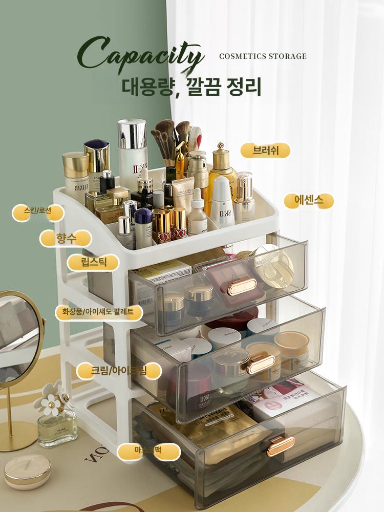 솔비에 화장품정리선반 정리대 선반 화장대 투명 진열대 정리함 검정 중형 4단 - 상세 이미지 3