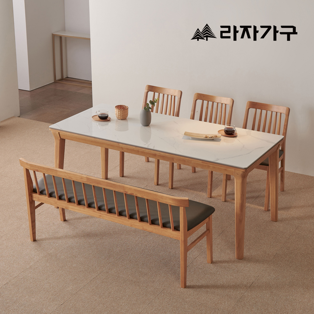 라자가구 데니스 포세린 세라믹 원목 4인 6인 거실 다이닝 식탁세트 식탁+스퀘어형의자3+벤치1, 1800mm, 마블세라믹테이블