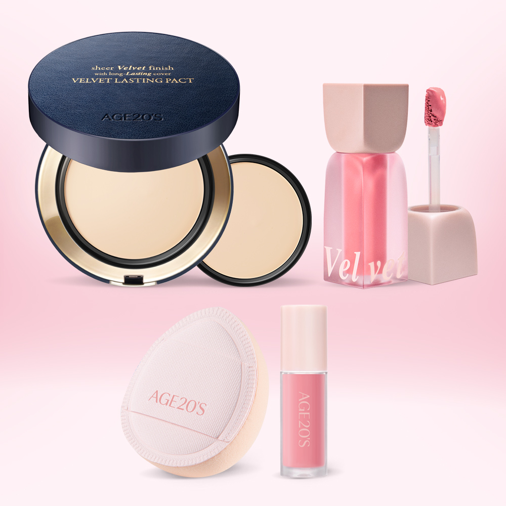 에이지투웨니스 벨벳 래스팅 팩트 14g 본품+리필 (SPF50+) + 벨벳 헤이즈 블러셔 4.2ml 2종세트 (+파우치, 미니 블러셔 & 핑거퍼프 ) - 메인 이미지
