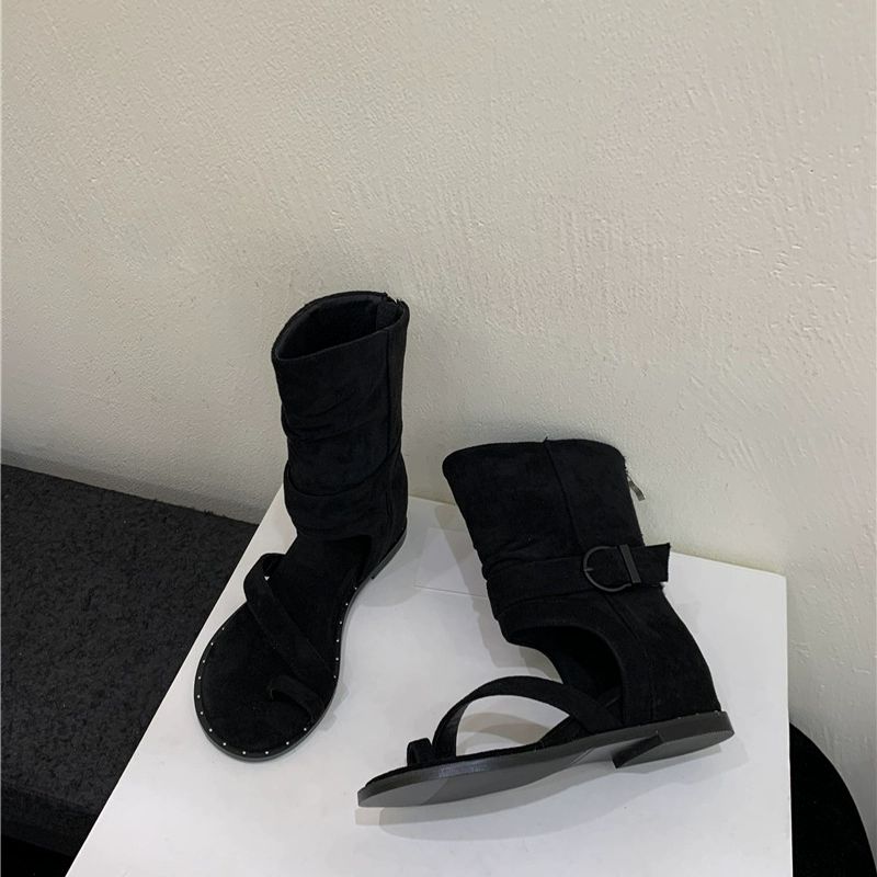 키높이 여름 샌들 스웨이드 신발 여성 패션 뒤막힌 스트랩 휴양지 발편한 슈즈 블랙 35 - 상세 이미지 3