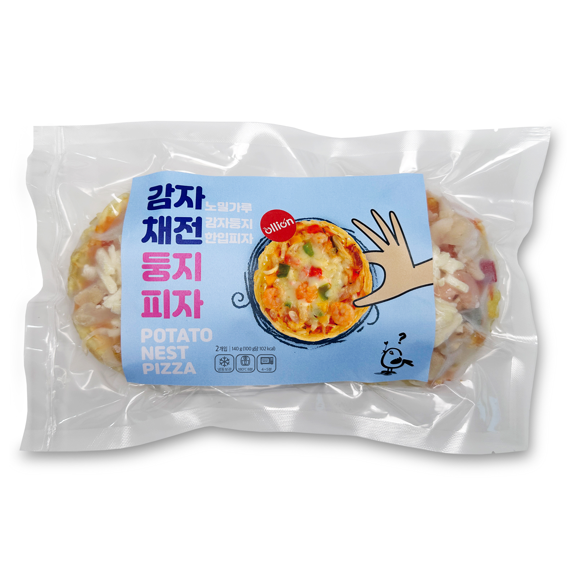 올리온 감자채전 둥지피자 1봉 2입 1인 감자 씬 도우 피자 한입 다이어트 미니 냉동 피자 - 상품 이미지