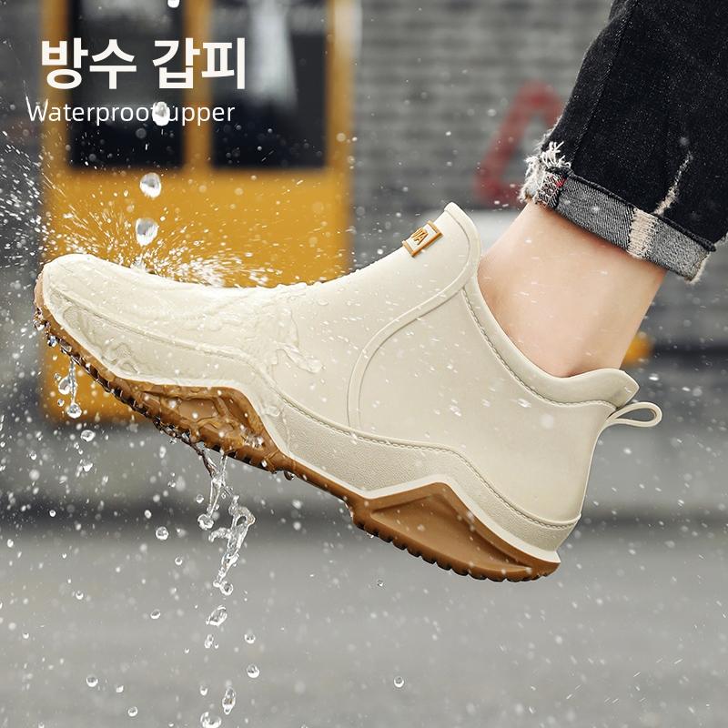 남성 숏 레인부츠 경량 비올 미끄럼방지 장마철신발 장마철 남자장화 키높이 발목 작업화 베이지 프리미엄 39 - 상세 이미지 2