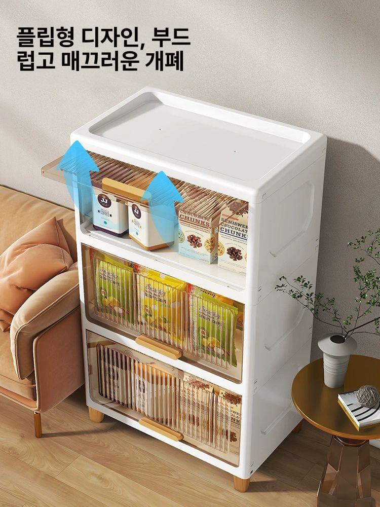 슬라이딩수납함 플라스틱 가정용 보관함 슬라이딩 캐비닛 수납함 다용도 정리 서랍장 40cm 투명화이트 깊어지고높아진버전 4단 - 상세 이미지 4