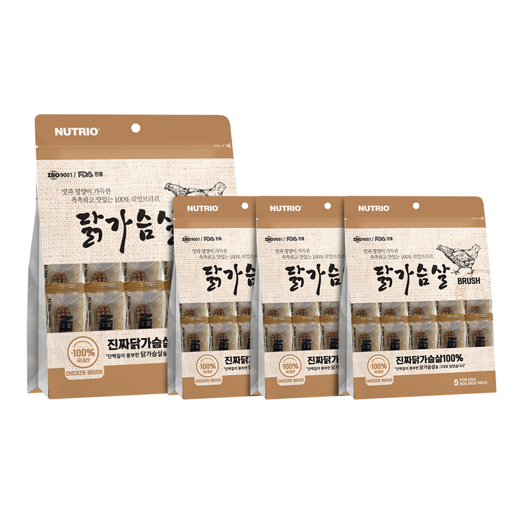 뉴트리오 순수원물브러쉬 강아지 육포 간식 닭가슴살 10개입 4팩 - 메인 이미지
