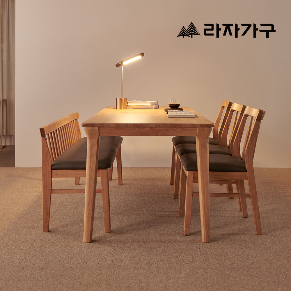 라자가구 데니스 포세린 세라믹 원목 4인 6인 거실 다이닝 식탁세트 식탁+라운드형의자3+벤치1, 1800mm, 원목테이블