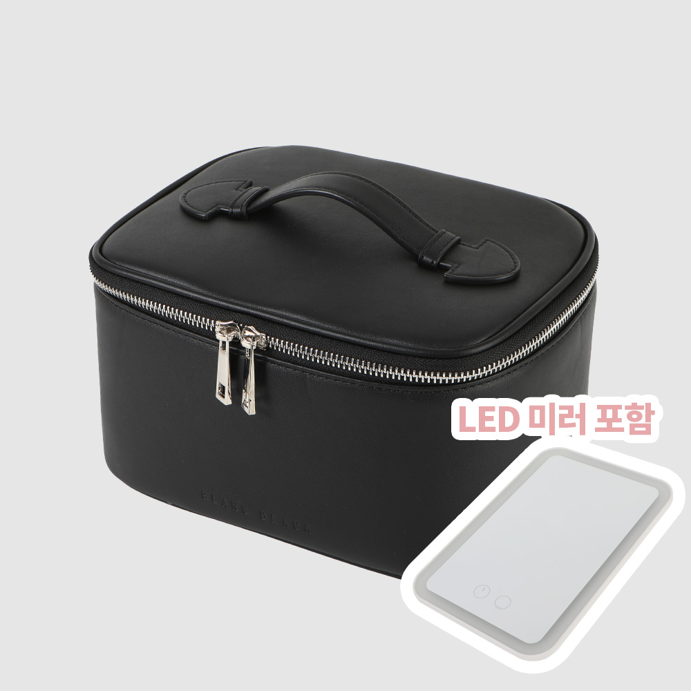오플 탑 핸들 LED 미러 다용도 대용량 파우치 블랙 - 상품 이미지