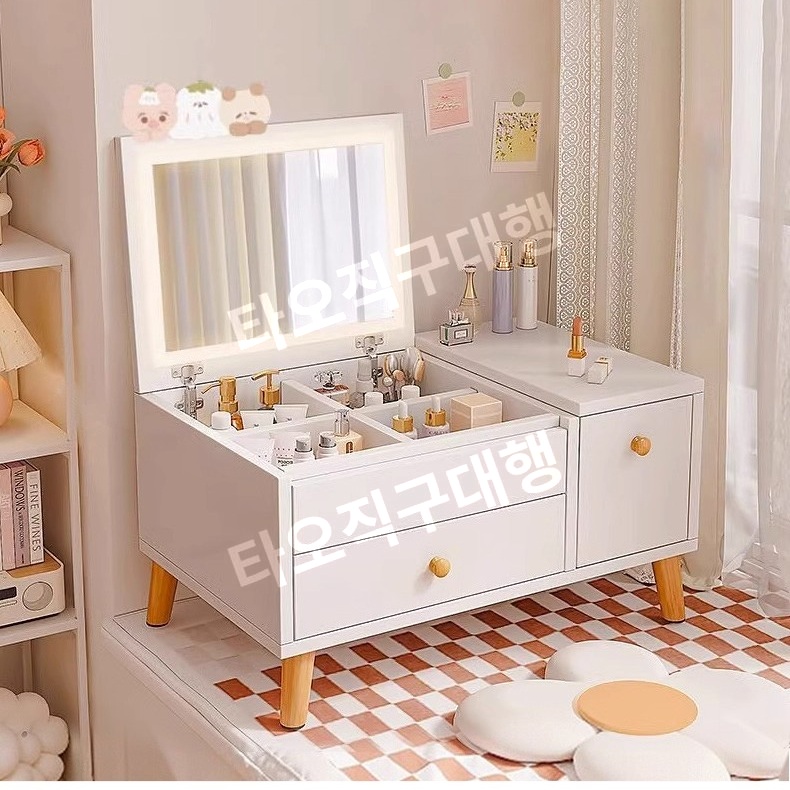 좌식미니화장대 화장품 원룸 거울 서랍 좌식화장대 수납화장대 틈새 사각 서랍장 수납 - 상품 이미지