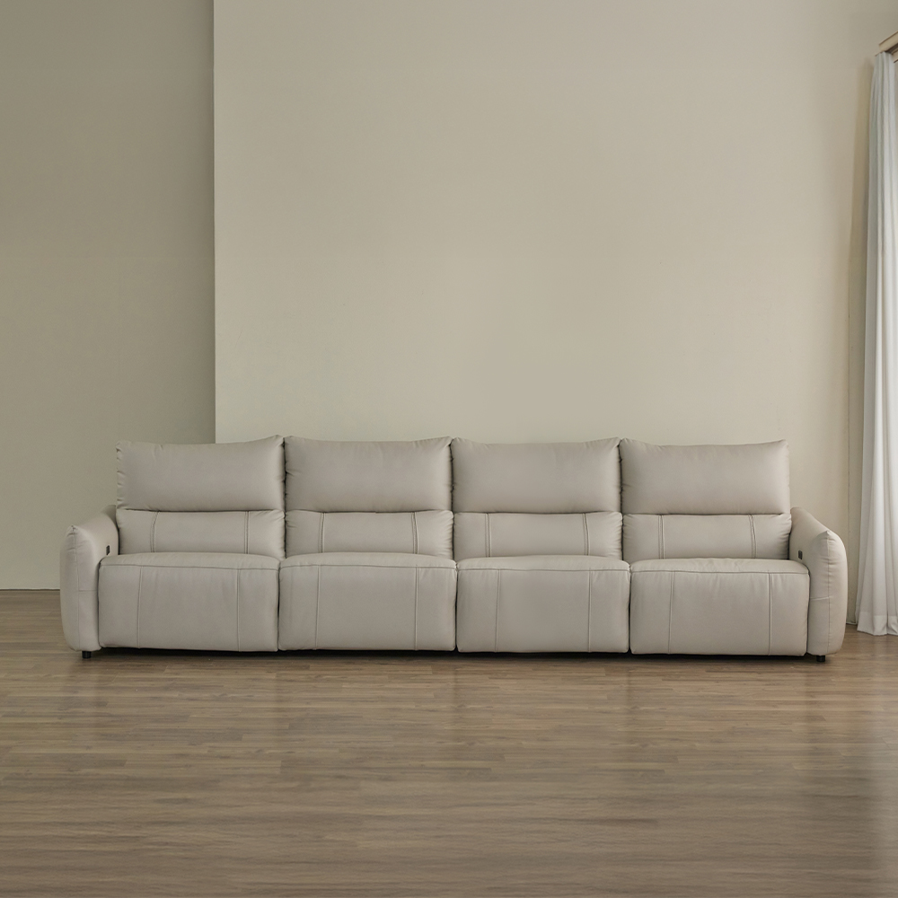 헤르짐머 모덱스 천연 가죽 3좌석 전동 리클라이너 소파 스툴미포함, 그레이, 4인용