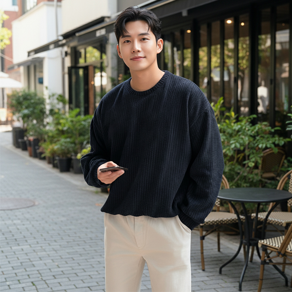 1+1 남자오버핏맨투맨 무지맨투맨 쭉티 - 상세 이미지 2