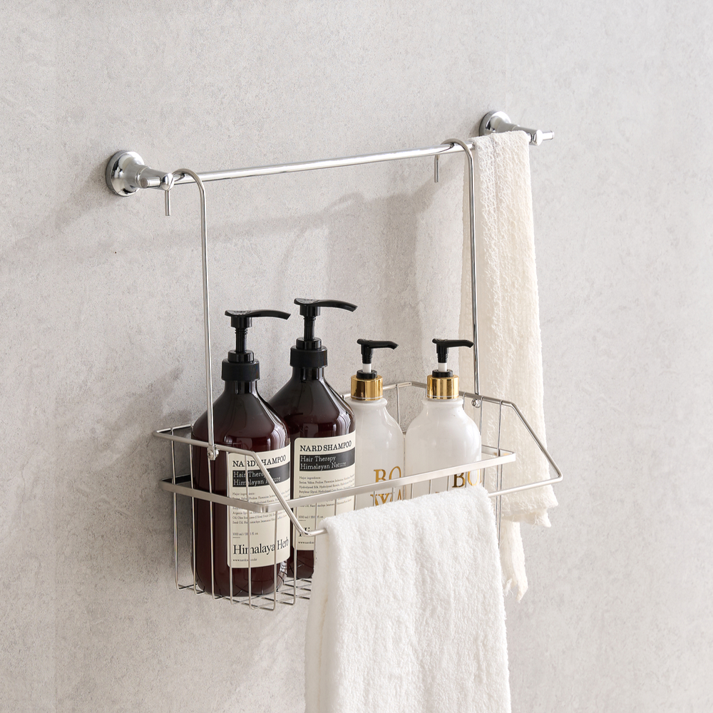 퓨어셀 무타공 걸이형 304 올스텐 욕실 수납 바구니 제품 이미지