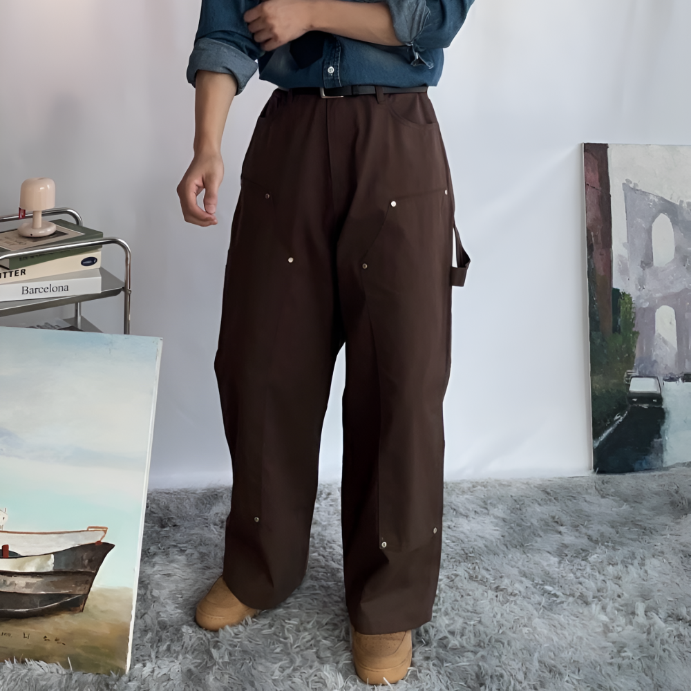 아메카지 카펜더팬츠 더블니팬츠 남자 면바지 사계절 워크웨어 - 상세 이미지 4