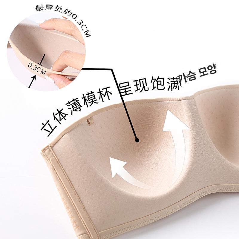 여성 브라 튜브 노와이어 브래지어 오프숄더 심리스 무봉제 끈나시 요가탑 탱크탑 논슬립 스킨톤 단품 32 70A - 상세 이미지 4