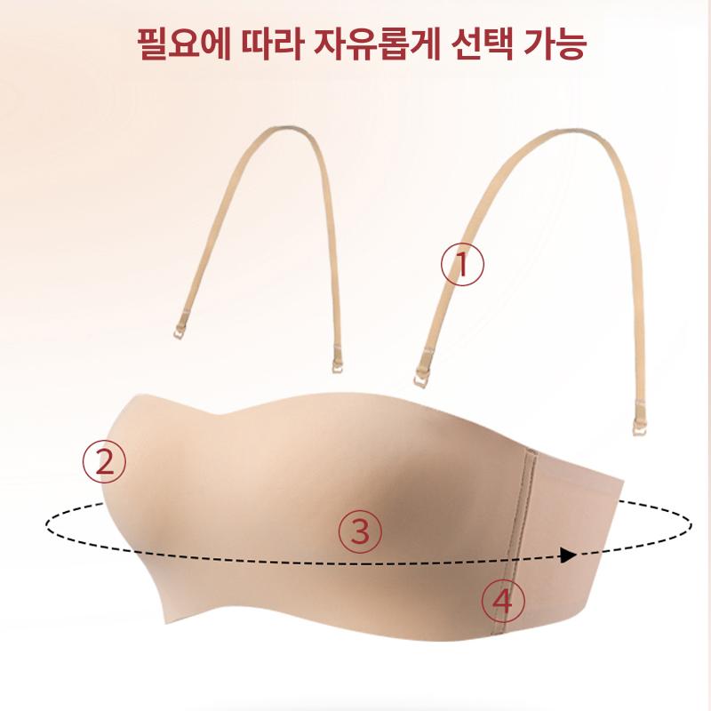 여성 브라 튜브 노와이어 브래지어 오프숄더 심리스 무봉제 끈나시 요가탑 탱크탑 논슬립 스킨톤 단품 32 70A - 상세 이미지 5