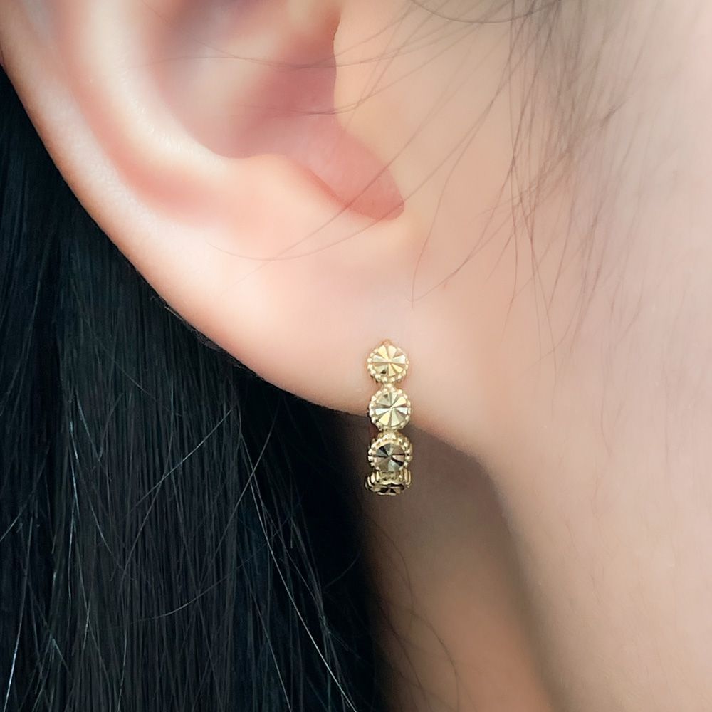 18K 아르 원형 볼 커팅 원터치 귀걸이 심플 여자 친구 선물 이미지 7
