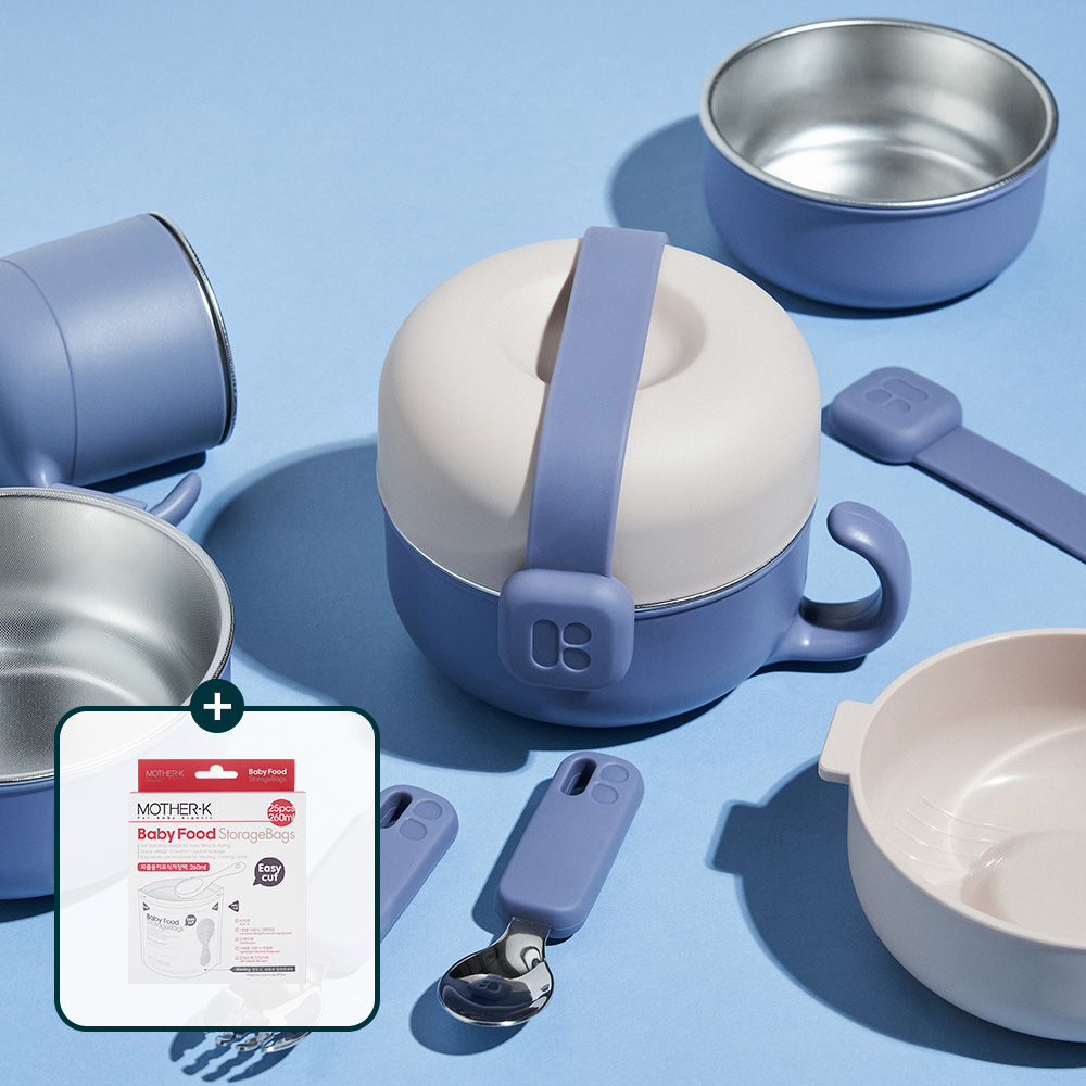[이유식 저장팩 GIFT] 마더케이 허그 스테인리스식기 6종세트 아기 컵 스푼포크 포함