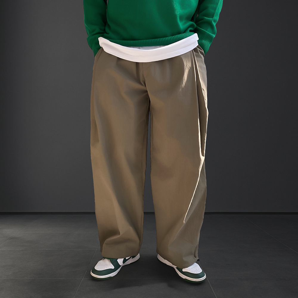 벌룬팬츠 남자와이드팬츠 투턱 통큰바지 통바지 카키 - 상품 이미지
