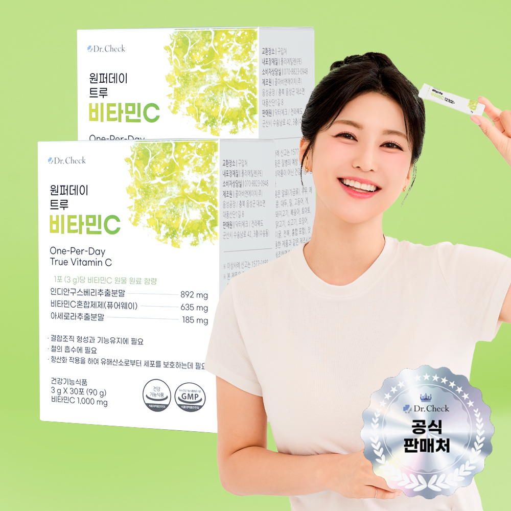 닥터체크 원퍼데이 트루 비타민C 고함량 1000mg 분말형 스틱 비타민C 30포, 2개