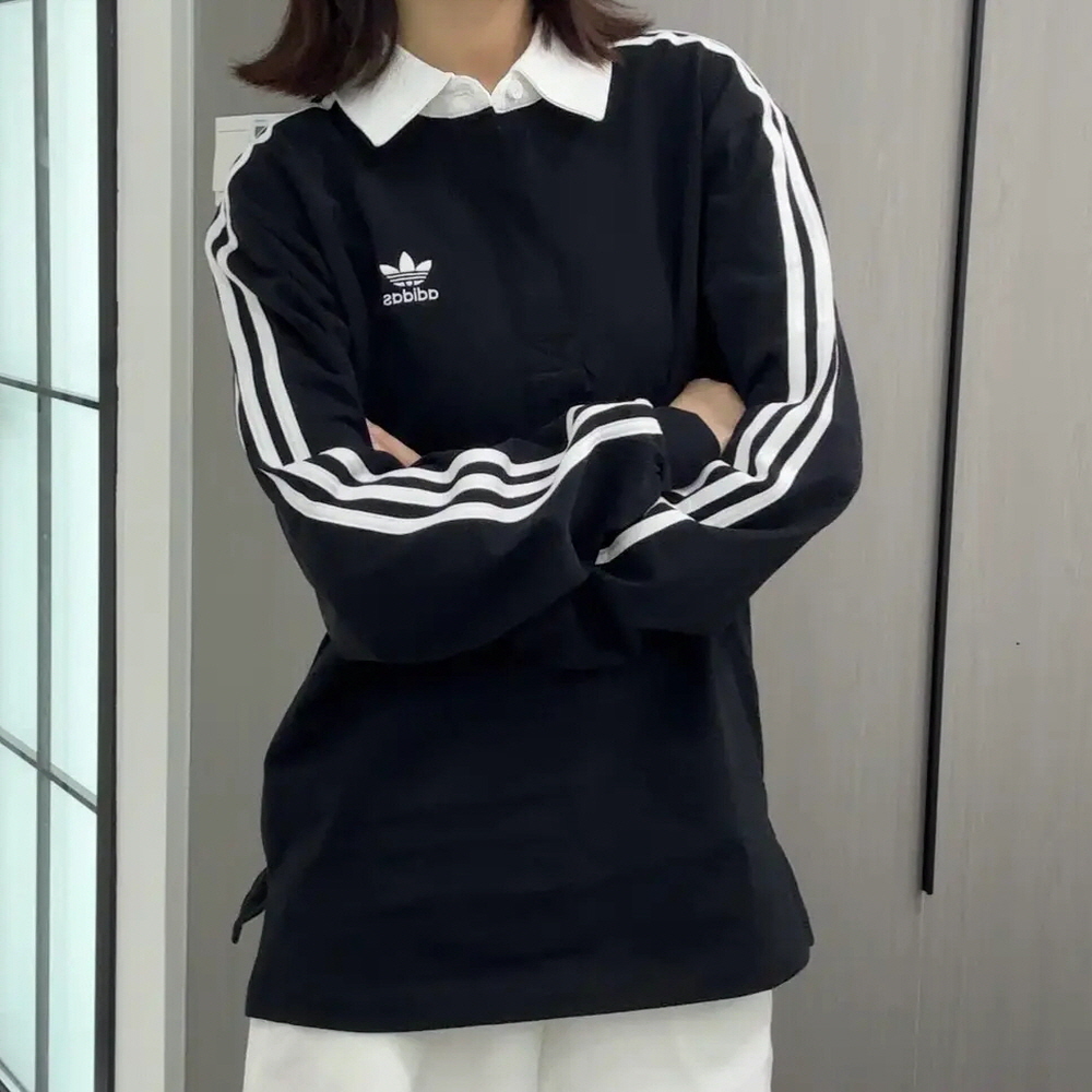 아디다스 오리지널 럭비 폴로 긴팔 티셔츠 롱슬리브 블랙 IZ4806 - 상세 이미지 5