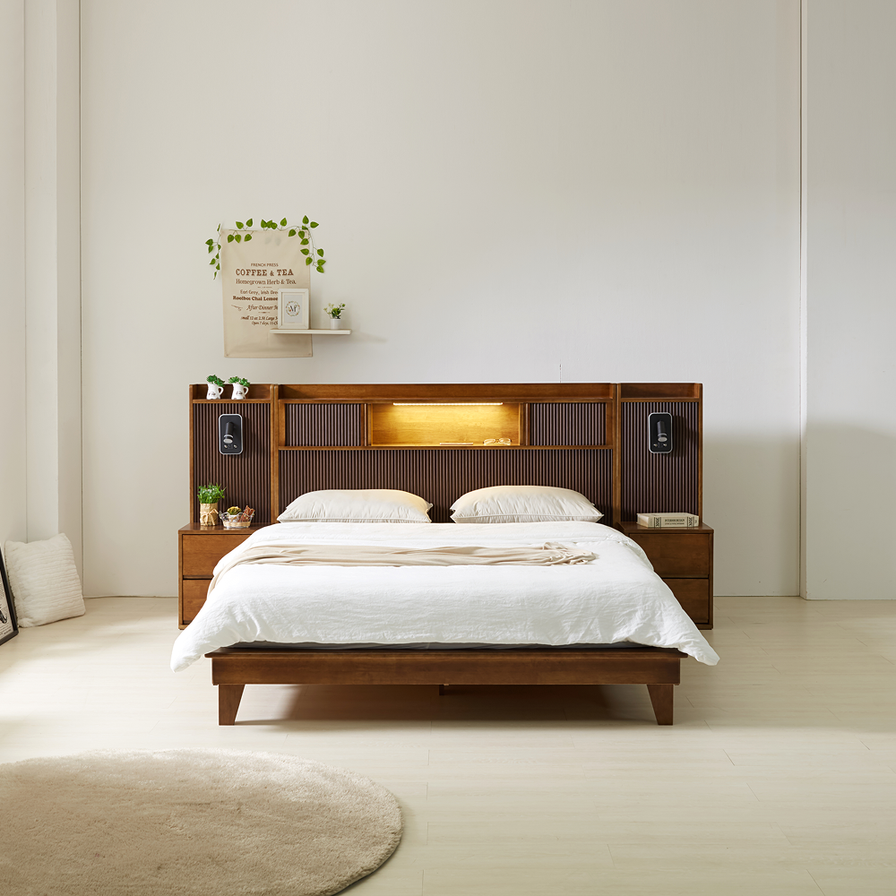 수이 원목 침대프레임 호텔식템바보드 led 수납 다리형 침대 슈퍼싱글 퀸 킹