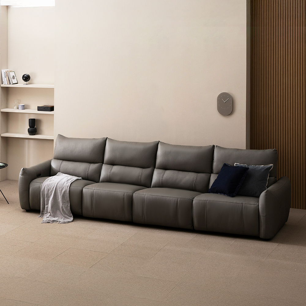 헤르짐머 모덱스 천연 가죽 3좌석 전동 리클라이너 소파 스툴미포함, 그레이, 6인용